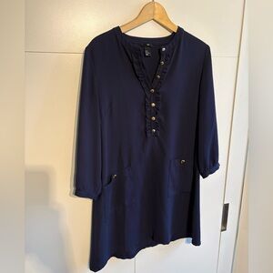 H&M Dark Blue Tunic with Ruffle and Button Details